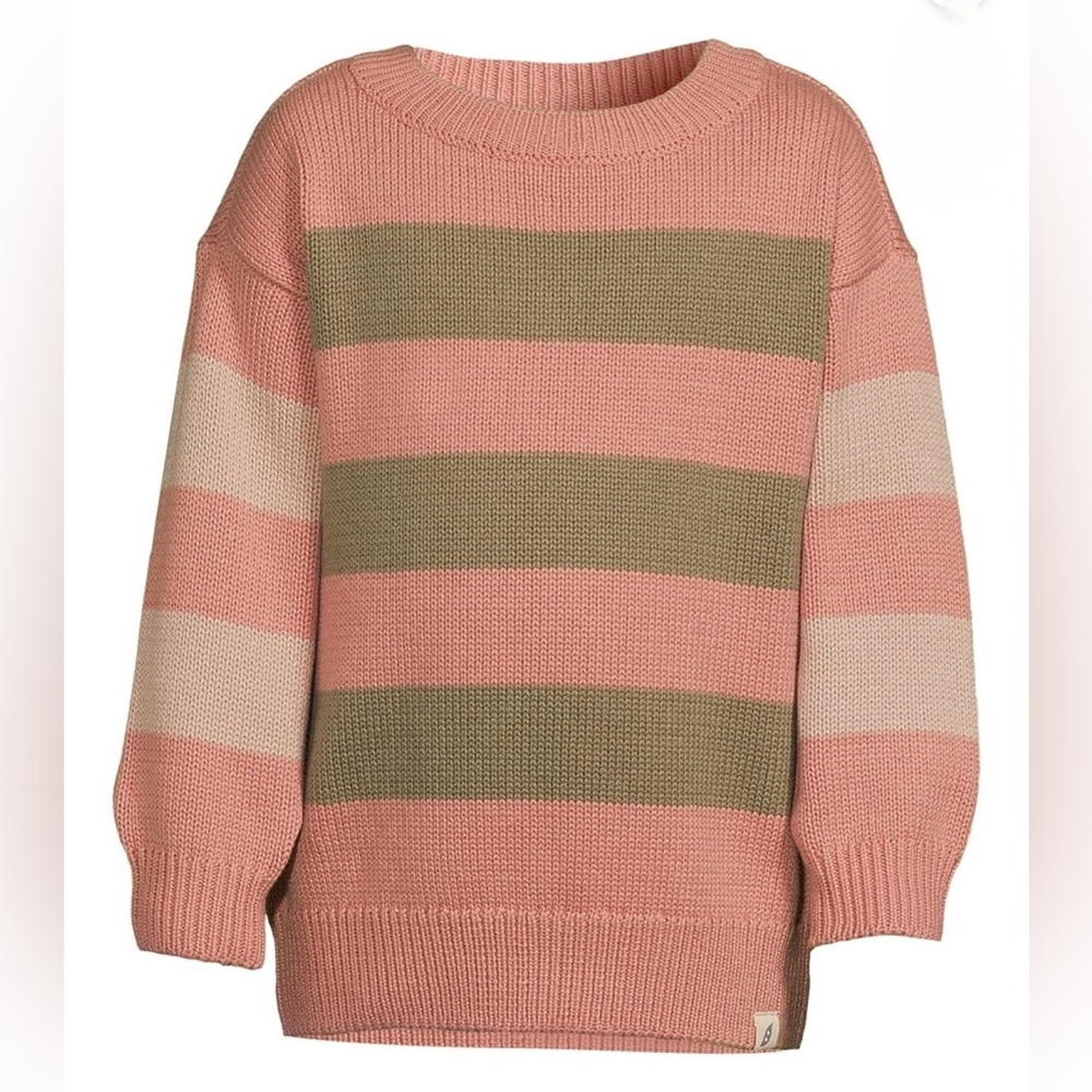 Easy-Peasy Toddler Colorblock Striped Knit Sweater Coral Green 3T